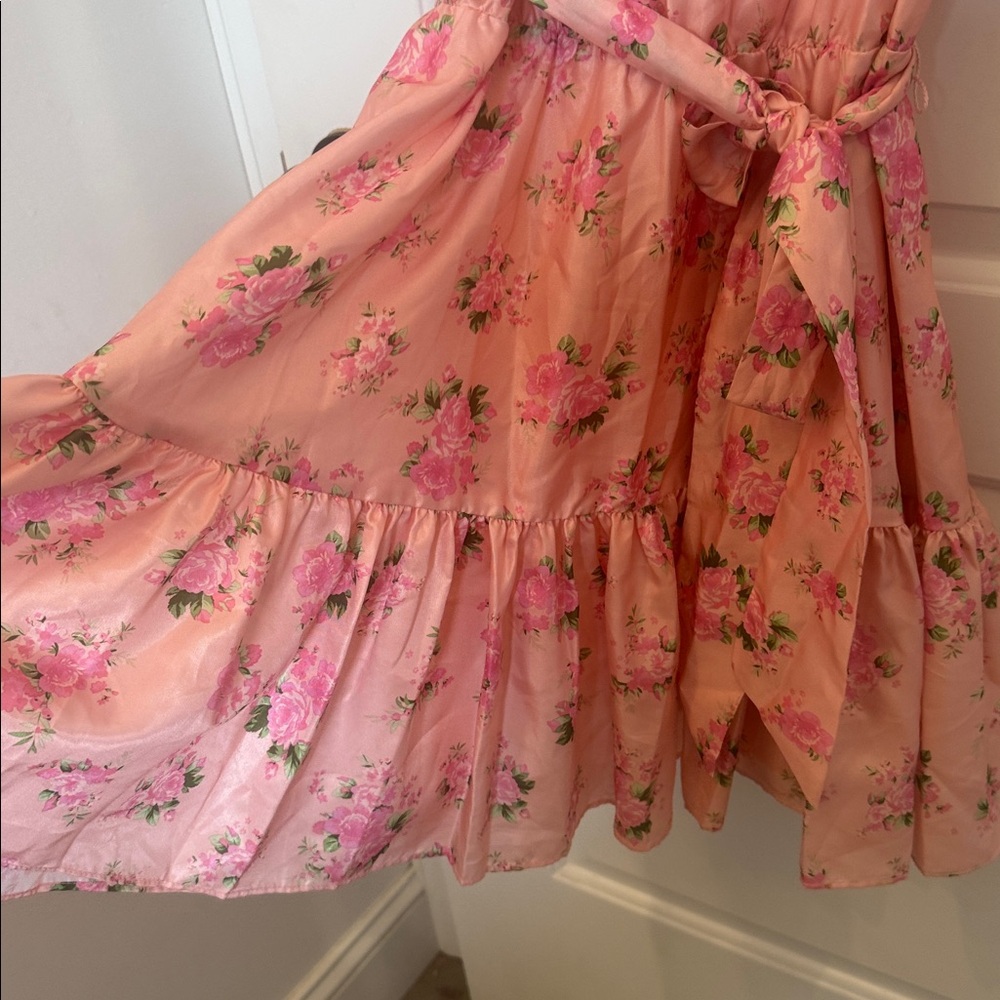 Love shack Fancy x target Pink Floral Puff-Sleeve Mini Dress 6 - Picture 4 of 9